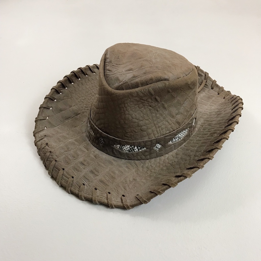 HENSCHEL Australian Outback Leather Hat SZ S NWT Crocodile Snake Diamond